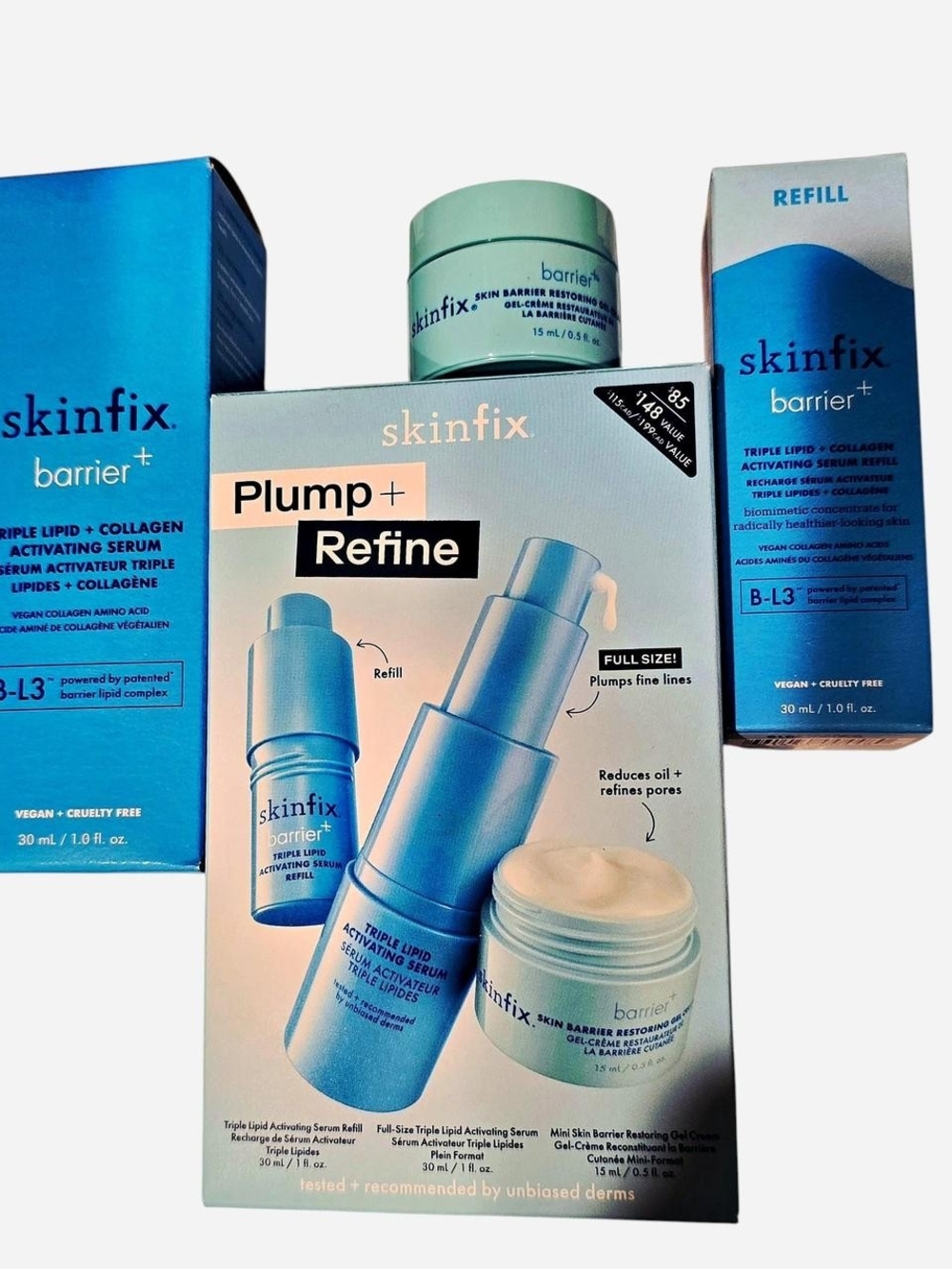 Skinfix Plump + Refine Barrier+ Skincare 3-piece Set in Light Blue (MSRP $85)